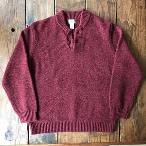 LL Bean Classic Ragg Wool Sweater Henley 100% Lambs Wool Mens XL Red